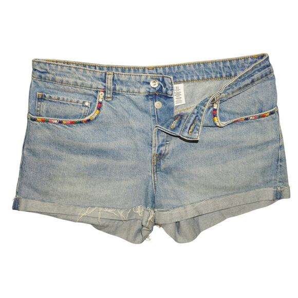 H&M &Denim Boyfriend Jean Shorts Women’s Size 10 Distressed Cutoff Rolled Hem - Picture 1 of 4